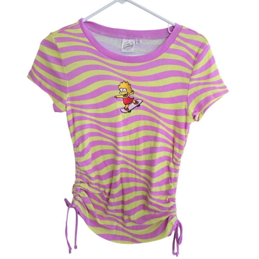 LISA SIMPSON STRIPED RUNCHED TIE TEE - M